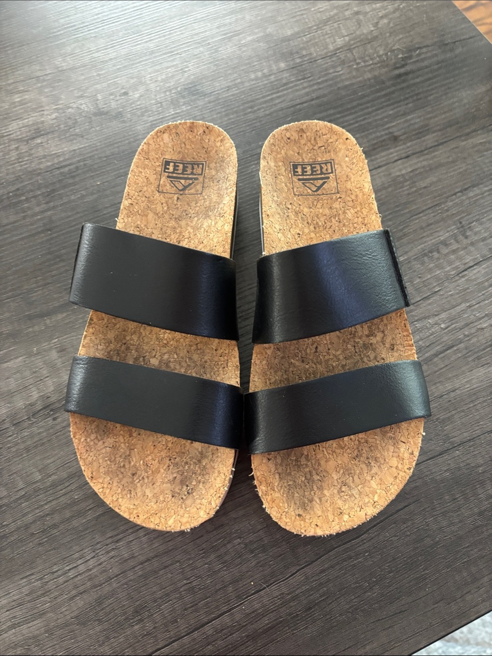 Reef Black and Tan Platform Slide Sandals